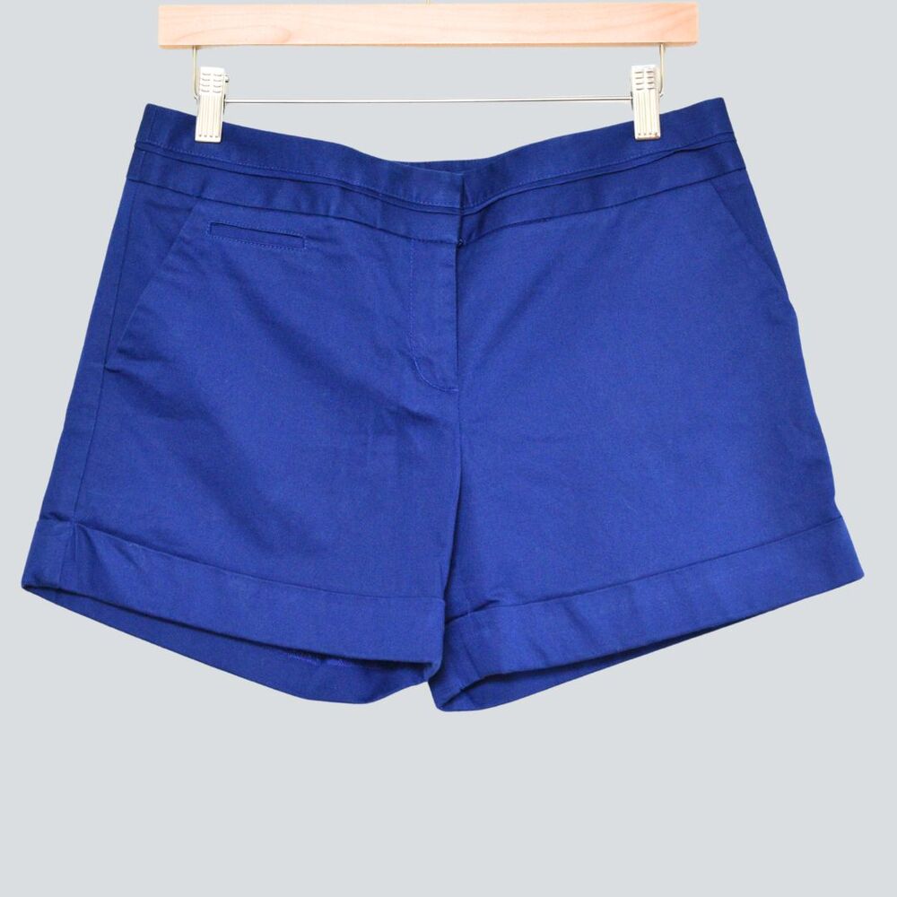 EXPRESS Chino Shorts Royal Cobalt Blue Cuffed Mid Rise Tailored Smart Size 6